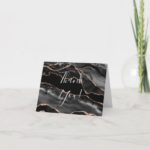 Formal Black Agate Rose Gold Glitter Wedding Thank You Card