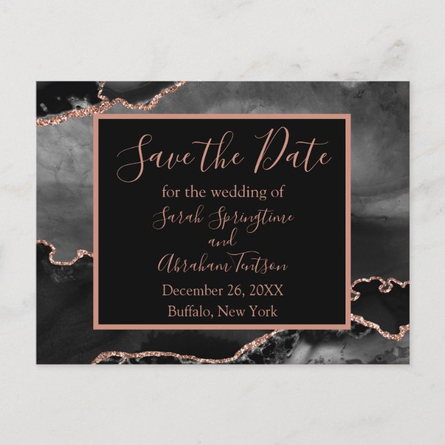 Formal Black Agate Save the Date Postcards (Front)