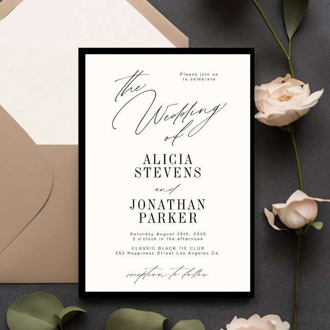 Formal black and ivory classic typography wedding invitation (Creator Uploaded)