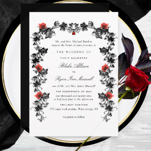 Formal Black and Red Victorian Gothic Wedding Invitation