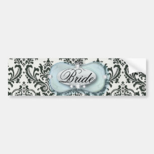 formal black and white damask wedding bumper sticker