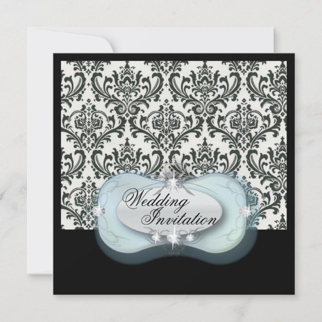 formal black and white damask wedding invitation (Front)