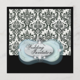 formal black and white damask wedding invitation
