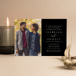 Formal black and white elegant photo wedding invitation<br><div class="desc">With classic and elegant typography, this formal wedding invitation sets the tone for a timeless wedding. Perfect for a black tie affair. Coordinating pieces also available in the wedding suite. This horizontal card features room for one vertical photo alongside the beautiful type to celebrate your big day. Non-photo versions are...</div>