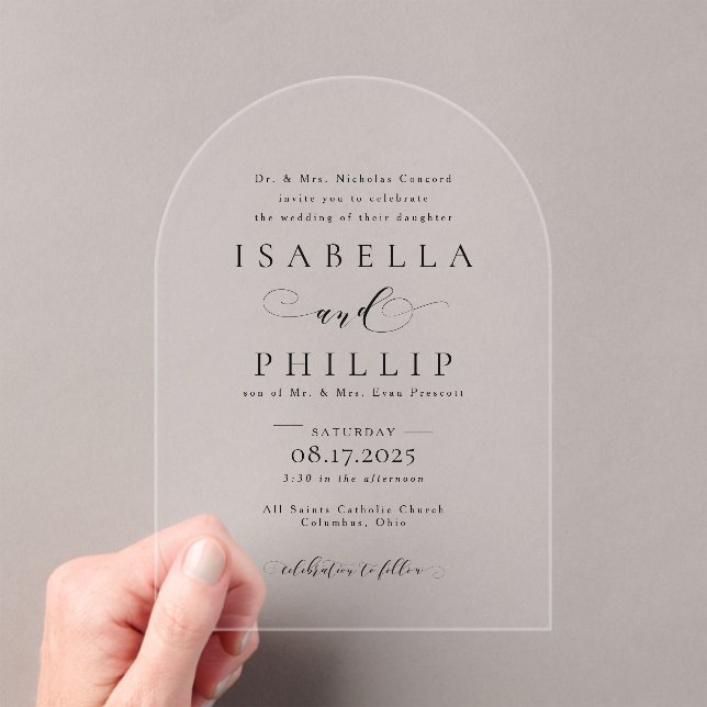 Formal black and white elegant wedding acrylic invitations (Insitu (Handheld))