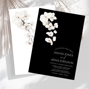 Formal Black and White Orchid Wedding Invitation