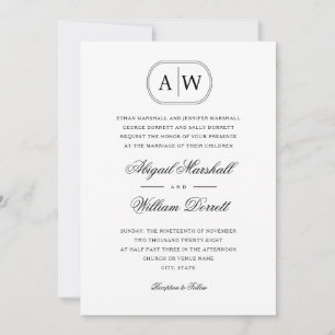Formal Black and White Photo Monogram Wedding Invitation
