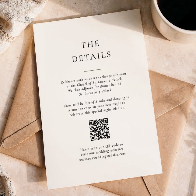 Formal Black and White QR Code Wedding Details Enclosure Card (Creator Uploaded)
