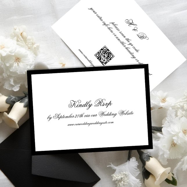 Formal Black and White QR CODE Wedding RSVP Card (Creator Uploaded)