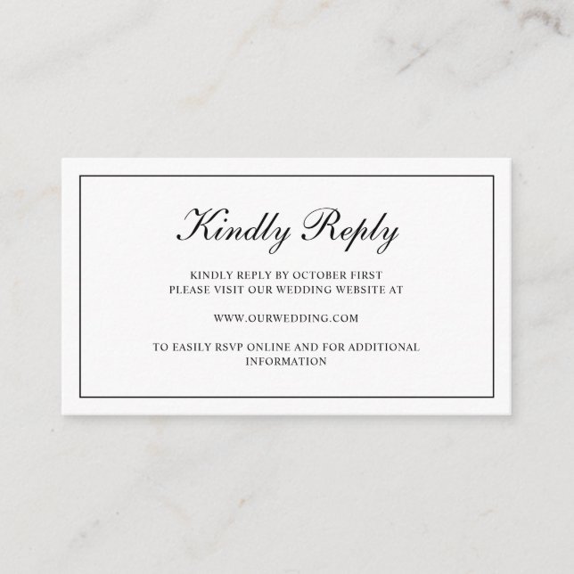 Formal Black and White RSVP Online Wedding Enclosure Card (Front)