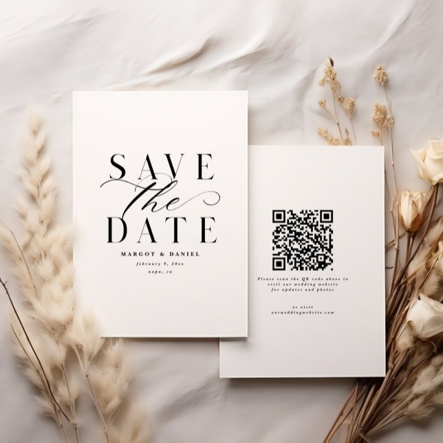Formal Black and White Save The Date No Photo QR (Creator Uploaded)