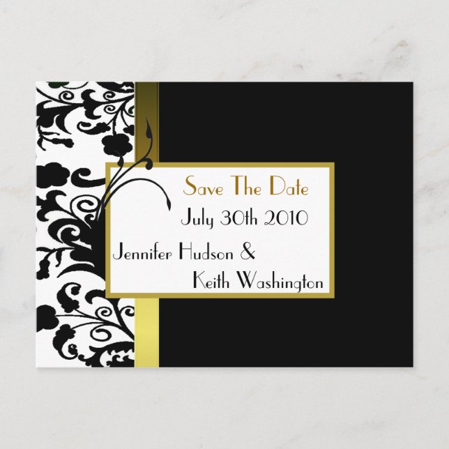 Formal Black and White Save the Date Post Card (Front)