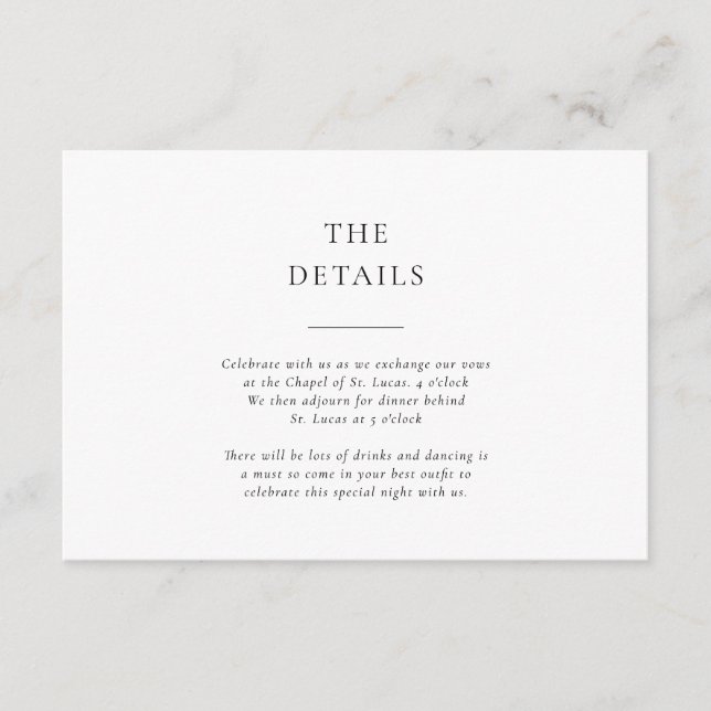 Formal Black and White Wedding Details Enclosure Card (Front)