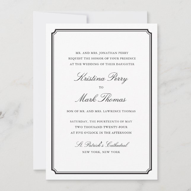 Formal Black and White Wedding Invitation (Front)