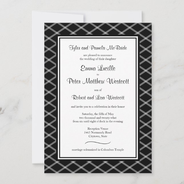 Formal Black Art Deco Reception-Only Invitation (Front)