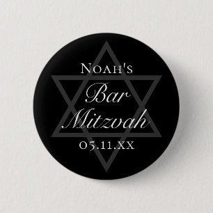 Formal Black Bar Mitzvah Star of David Custom 6 Cm Round Badge