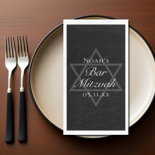 Formal Black Bar Mitzvah Star of David Customised Napkin