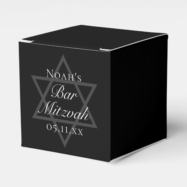 Formal Black Bar Mitzvah Star of David Small Favour Box (Front Side)