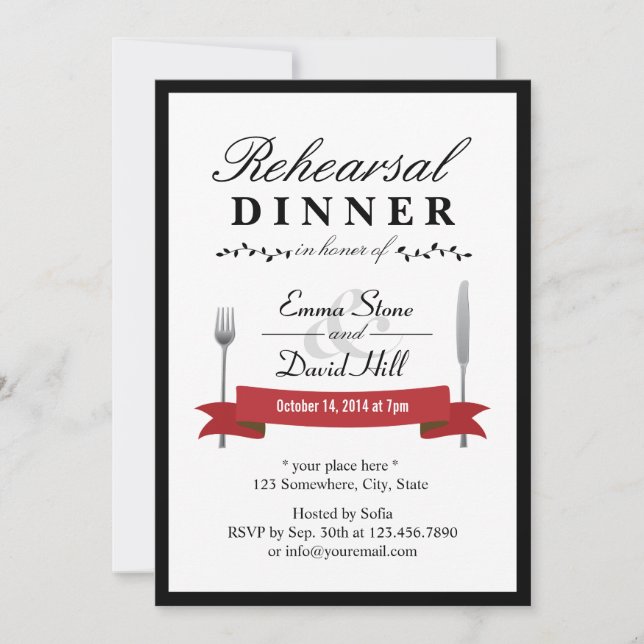 Formal Black Border Rehearsal Dinner Invitations (Front)