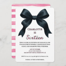 Formal Black Bow Halloween Invite - Pink Stripe