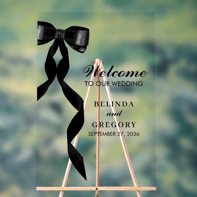 Formal Black Bow Ribbon Elegant Wedding Acrylic Sign (Neutral)