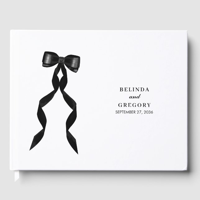 Formal Black Bow Ribbon Elegant Wedding Guest Book (Front)