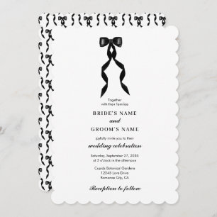 Formal Black Bow Ribbon Elegant Wedding Invitation