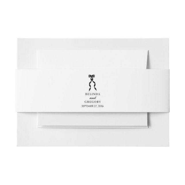Formal Black Bow Ribbon Elegant Wedding Invitation Belly Band (Front Example)