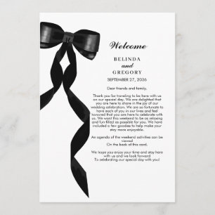 Formal Black Bow Ribbon Elegant Wedding Itinerary Programme