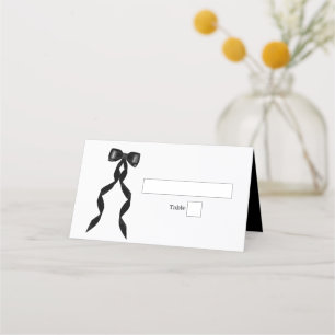 Formal Black Bow Ribbon Elegant Wedding Place Card