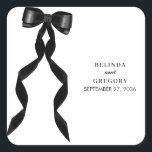 Formal Black Bow Ribbon Elegant Wedding Square Sticker<br><div class="desc">A modern watercolor black bow ribbon illustration wedding design featuring black and white colour tones. This contemporary modern wedding design is ideal for all seasons. A minimalist formal minimalist black bow design perfect for all wedding themes. A simple and trendy wedding sticker design with modern simple elements. Matching wedding invitations...</div>