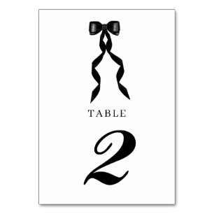 Formal Black Bow Ribbon Elegant Wedding Table Number