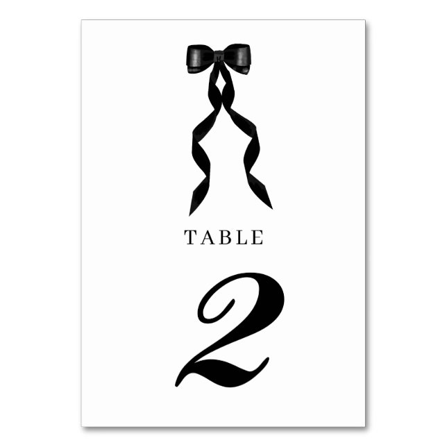 Formal Black Bow Ribbon Elegant Wedding Table Number (Front)