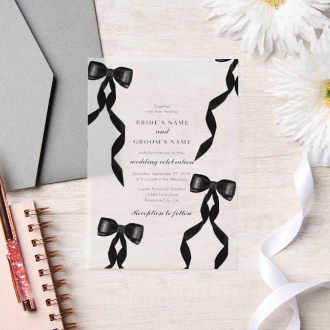 Formal Black Bow Ribbon Forma Wedding Vellum Invitations (Wedding)