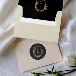 Formal Black & Cream Monogram Gold Wreath Wedding Classic Round Sticker<br><div class="desc">*Not Real Foil - This design is part of a unique suite and collection - *The colour of the text and paper is customisable Celebrate your special day with a custom monogram crest that makes your wedding details uniquely yours. This elegant design combines romantic botanical elements and traditional monogram lettering...</div>