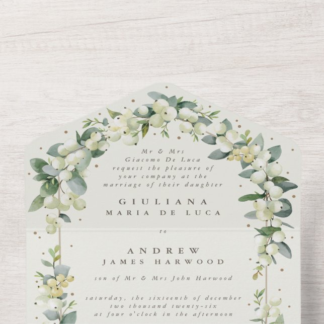 Formal Black/Cream Snowberry+Eucalyptus Wedding All In One Invitation (Inside Top)