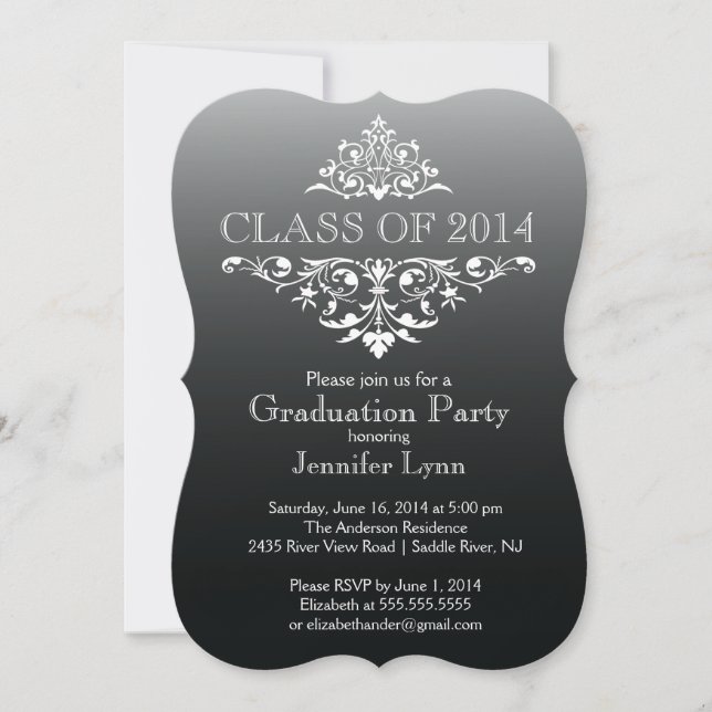 Formal Black Elegant Flourish Graduation Party Invitation (Front)