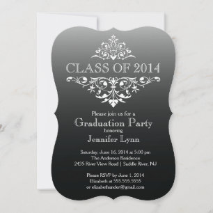 Formal Black Elegant Flourish Graduation Party Invitation
