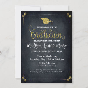 Formal Black/Gold Gaduation Party Invitation