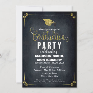 Formal Black/Gold Gaduation Party Invitation