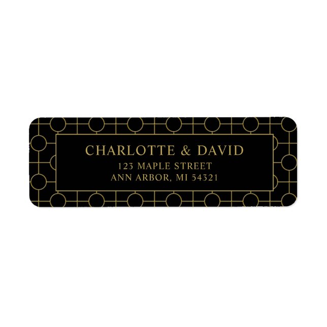 Formal Black Gold Geometric Wedding Label (Front)