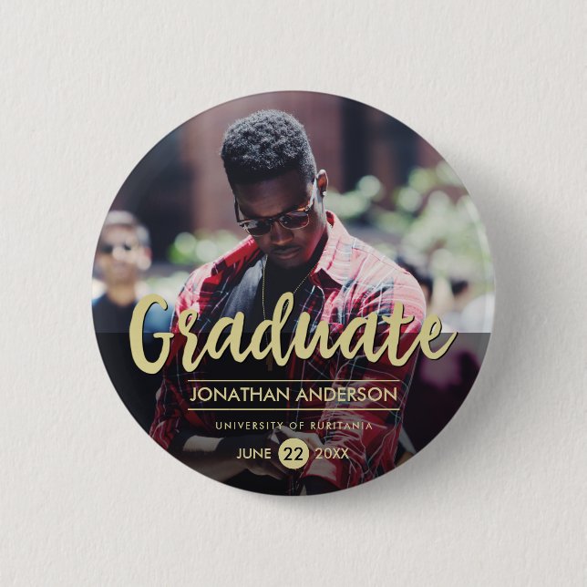 Formal Black & Gold Graduation Party | Photo 6 Cm Round Badge (Front)