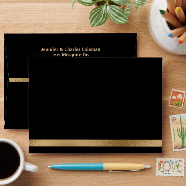 Formal Black & Gold Invitation Envelope (Desk)