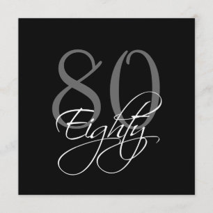 Formal Black Grey 80th Birthday Invitations