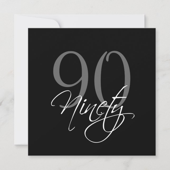 Formal Black Grey 90th Birthday Invitations (Front)