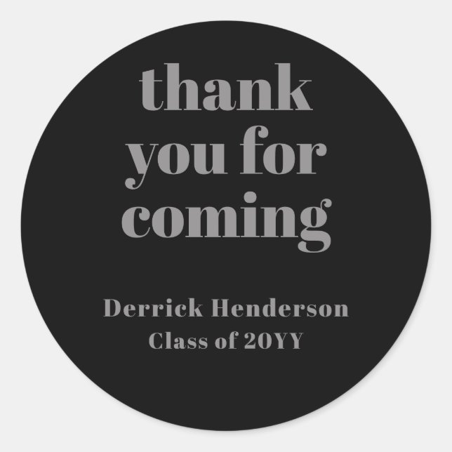 Formal Black Grey Graduation Thank You Sticker (Front)
