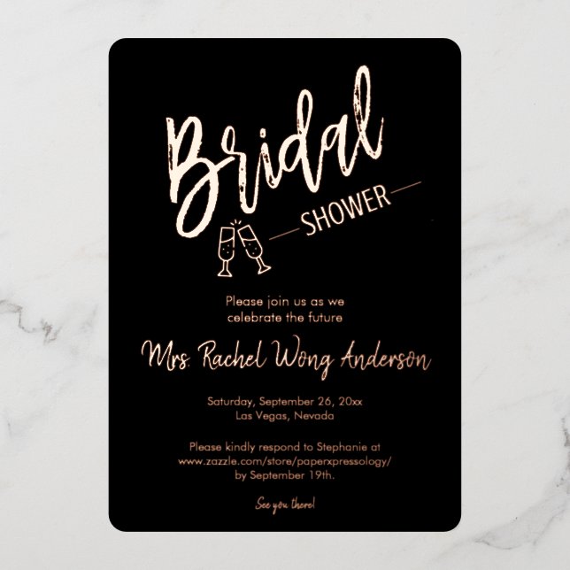 Formal Black Minimal Bridal Shower Photo Rose Gold (Front)