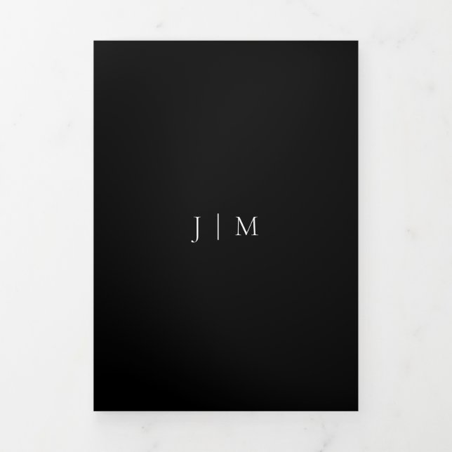 Formal Black Modern Wedding All In One Tri-Fold Card (Cover)