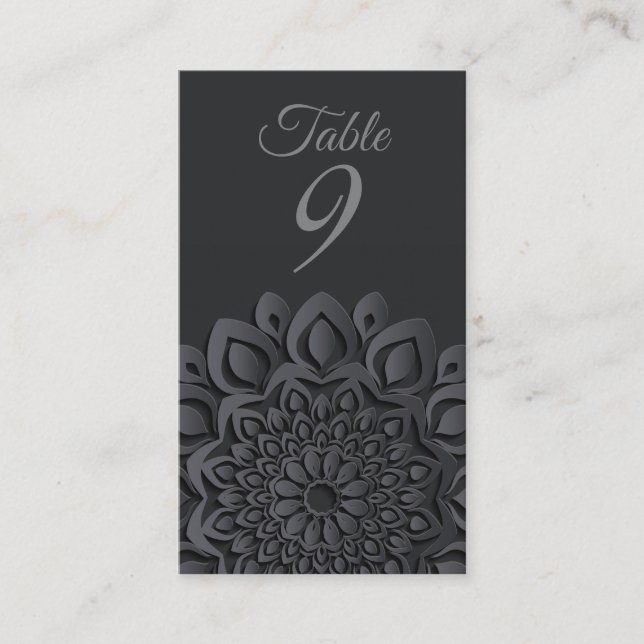 Formal Black Paper Cut Mandala Wedding Place Card (Front)