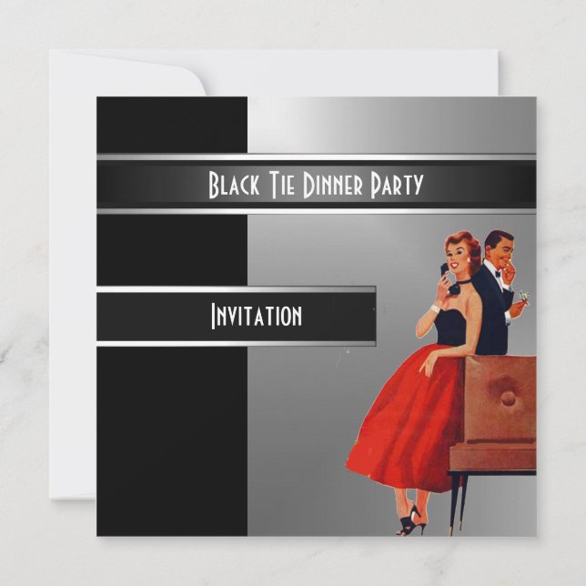 Formal Black Tie Dinner Party Invitation (Back)